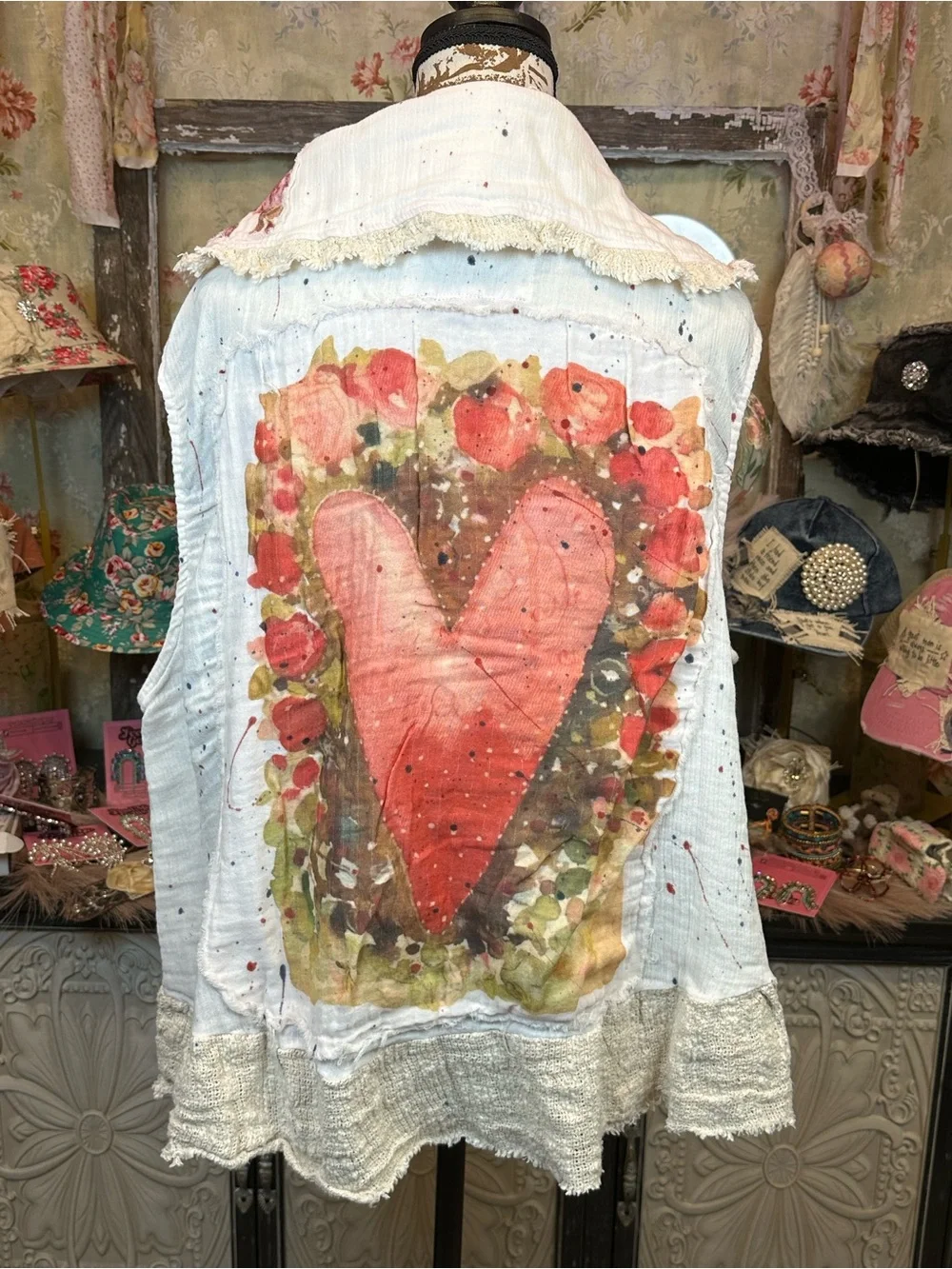 A RARE BIRD- BLESS YOUR LITTLE HEART & ROSES VEST - Picture 1 of 9